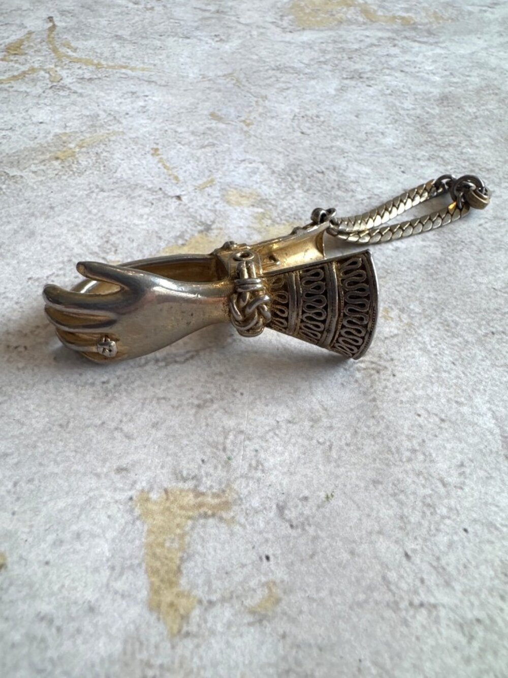 Vintage Victorian Brass Ladies Gloved Hand Clip With Chain Scarf Clip Accessory